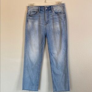 Driftwood Royce high rise straight leg frayed end jeans EUC 30x27”